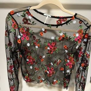 Sheer Floral Cropped Shirt